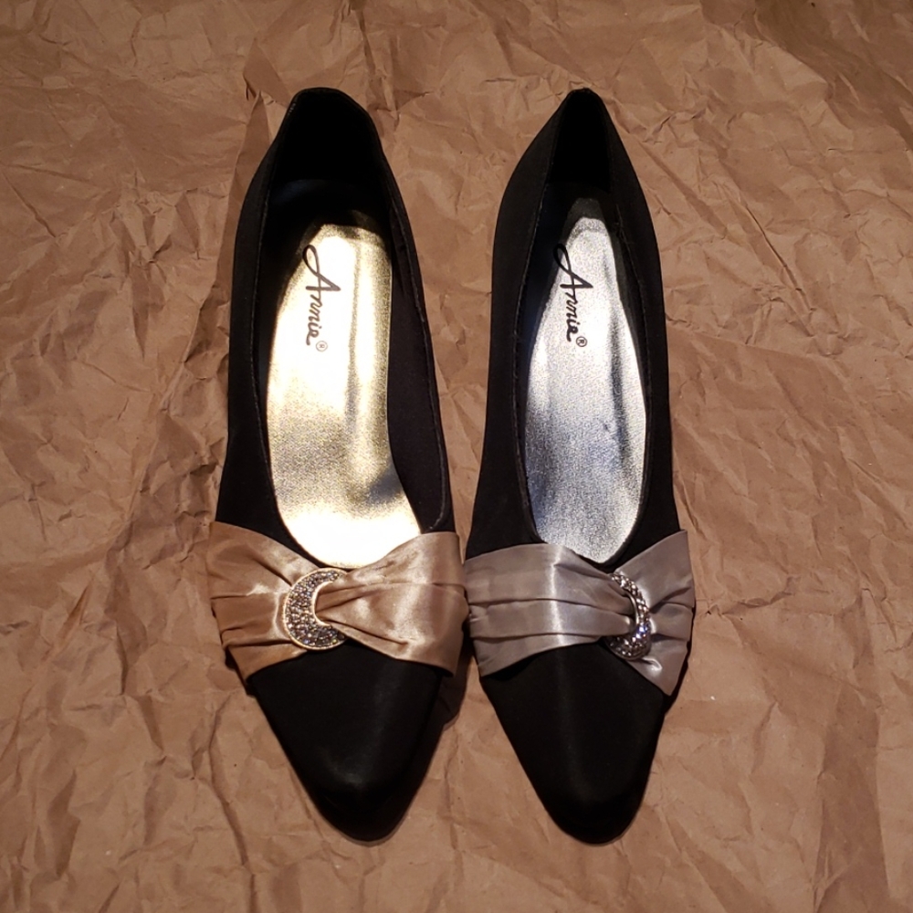 Annie Satin Kitten Heel Pumps